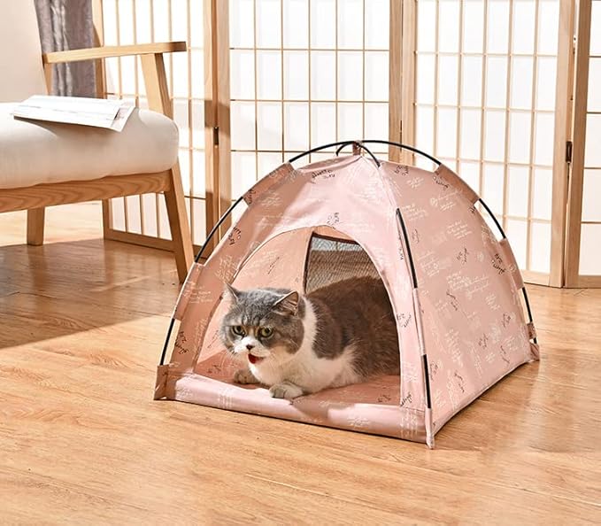 VEDEM Foldable Cat Teepee Tent for Indoor Cats, Pet Bed Outdoor Camping Tent for Small Dogs or Cats (Medium, Pink)