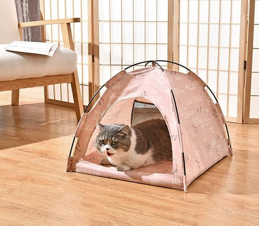 VEDEM Foldable Cat Teepee Tent for Indoor Cats, Pet Bed Outdoor Camping Tent for Small Dogs or Cats (Medium, Pink)