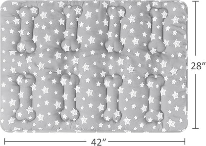 Dog Crate Mat (42" X 28") 2 Pack, Soft Dog Bed Mat with Cute Prints, Personalized Crate Pad, Anti-Slip Bottom, Machine Washable Kennel Pad, Grey