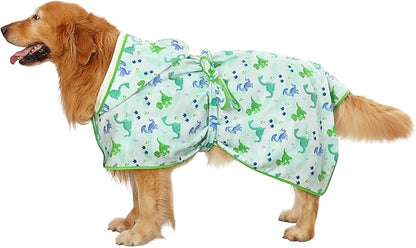 HDE Dog Bathrobe Super Absorbent Quick Drying Puppy Towel Wrap Coat Adjustable After Bath Robes with Hood for Dog Sizes S-XXL Cute Dinosaurs XXL