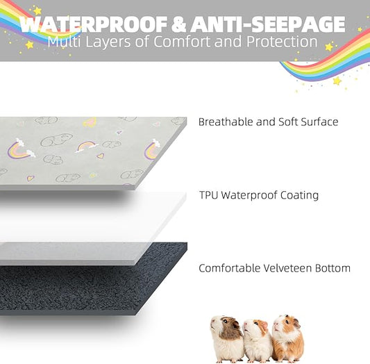 Homimp 4 Pack Guinea Pig Cage Liners,Washable Small Animal Bedding,Waterproof Reusable & Anti Slip Guinea Pig Pee Pad Fast and Super Absorbent Mat for Small Animal Rabbit Bunny Hamster,Grey 12"x12"