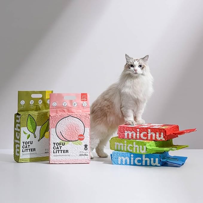 Michu Tofu Cat Litter Natural Clumping Tofu Cat Litter, Fast Clumping and Easily Scoop-able 5.5lb/88oz 5 Scents - Ocean Fresh, 4 Pack