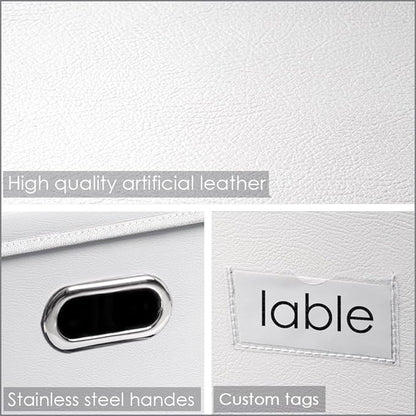 PRANDOM Collapsible Storage Box with Lid [1-Pack] Leather Fabric Foldable Storage Bin Organizer Container Basket Cube with Cover for Home Bedroom Closet Office Nursery White (22.8X15.7X11.8)