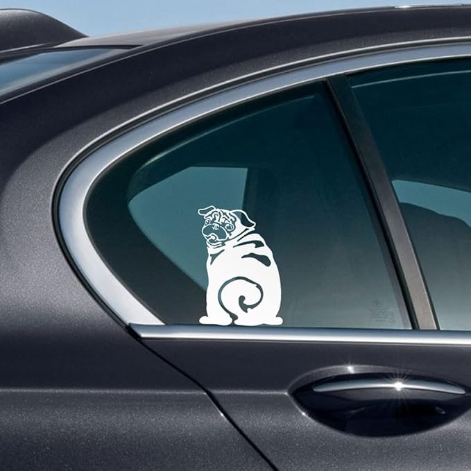 WIRESTER 6 inch Clear Vinyl Decal Sticker Decoration for Car Window (Or Any Flat Surface) - Pug Looking Back