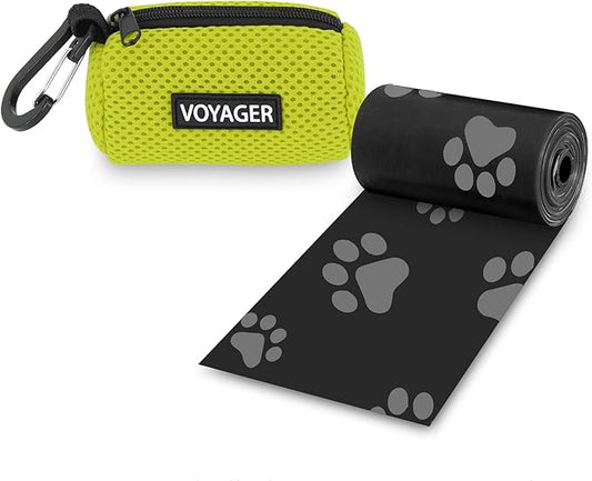 Best Pet Supplies Dog Poop Bag Holder Leash Attachment with 15 Bags, Lime Green, Reusable Mesh Dispenser Pouch for Travel, Walking, Park, and Outdoor Use, Soft and Durable with Clip-On