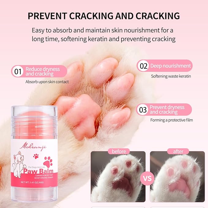 Cats Paw Balm Lick Safe,paw Butter for Cat-Friendly Natural Ingredients1.41oz, Pet Paw Wax moisturizer for Cat,for Healing Cracked Dry Paws,Snouts,Joint Care,Nose Butter for Cats,Pink