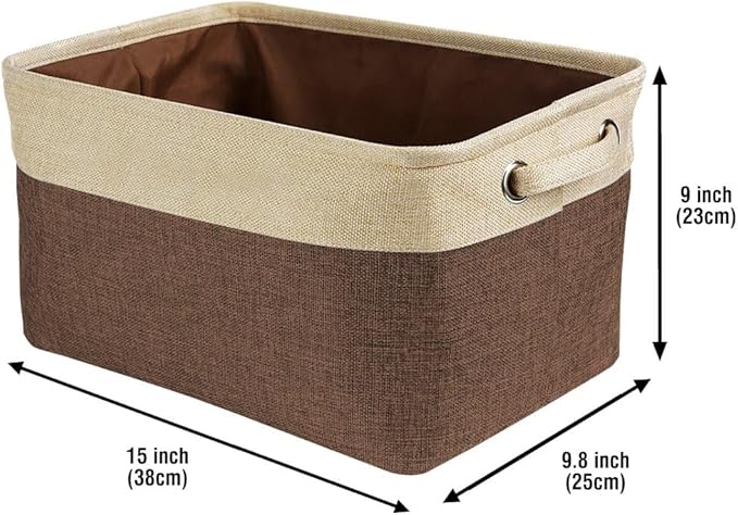 Personalized Foldable Storage Basket with Lovely Dog Yorkie Collapsible Sturdy Fabric Pet Toys Storage Bin Cube with Handles for Organizing Shelf Home Closet, Brown and White