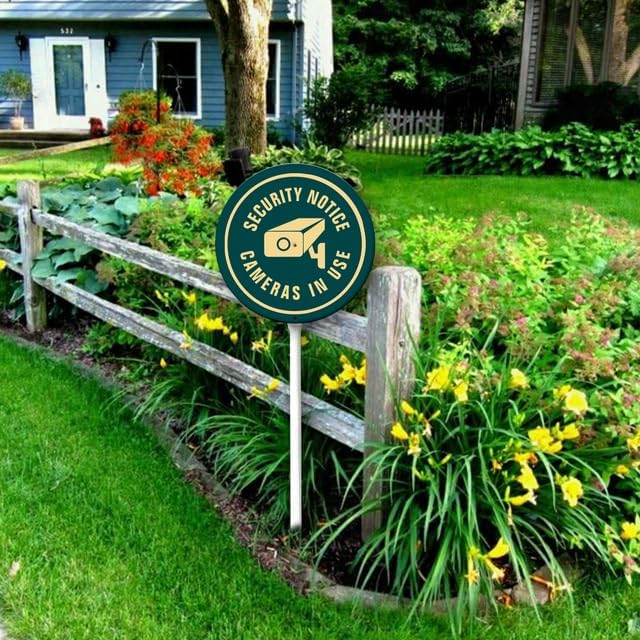 Uptell Metal Round Camera Security Service Video Surveillance Warning Yard Sign 9.2x9.2 Inch Classic Outdoor Lawn Decorations, Protect Your Grass & Property,With Stake 12.8"