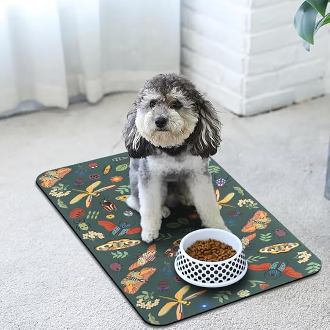 Dog Food Mats for Floors Waterproof, Pet Water Bowl Mats Pet Feeding Absorbent Placemats 16 * 24 inch