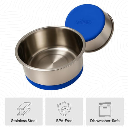 GORILLA GRIP Dog Bowls, Heavy Duty 304 Stainless Steel, Holds 6 Cups Each (48 fl oz) Food and Water Bowl for Feeding Dogs and Cats, Dishwasher Safe, Rust Resistant, BPA Free Rubber Base Set of 2 Blue