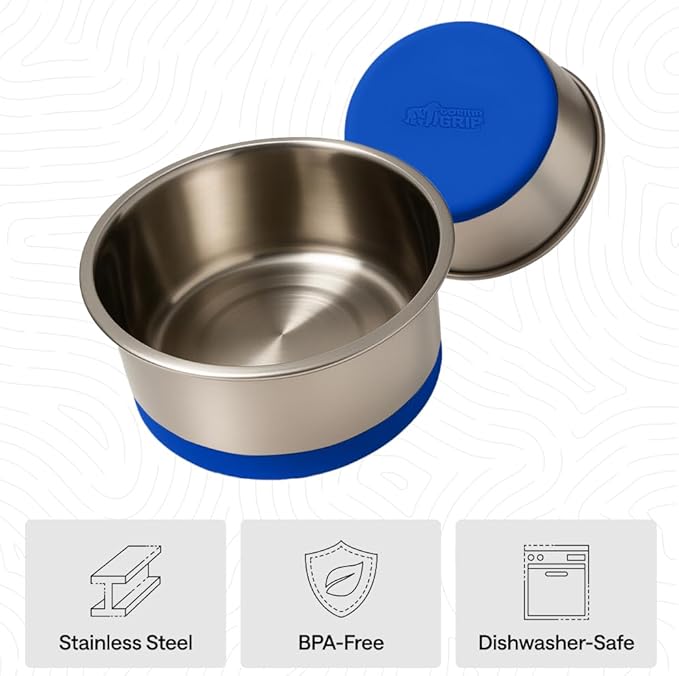 GORILLA GRIP Dog Bowls, Heavy Duty 304 Stainless Steel, Holds 8 Cups Each (64 fl oz) Food and Water Bowl for Feeding Dogs and Cats, Dishwasher Safe, Rust Resistant, BPA Free Rubber Base Set of 2 Blue