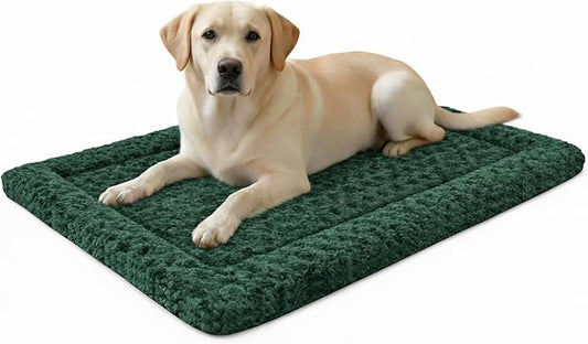 Washable Dog Bed Mat with Anti-Slip Bottom, Deluxe Plush Memory Foam Crate Pad & Waterproof Outdoor Kennel Mat for Dogs & Cats-Durable Crates Beds, Large Medium Small Puppy Size36 x 24",Green