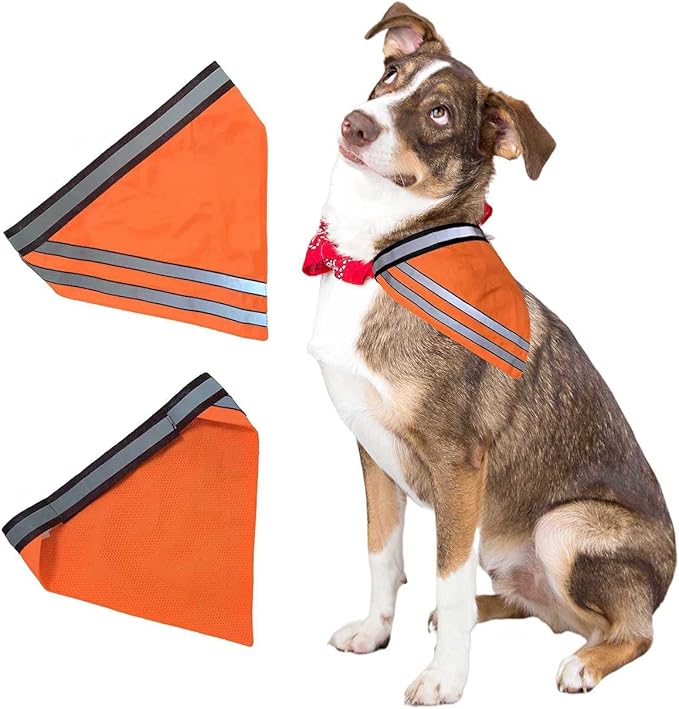 Reflective Dog Bandana Velcro Safety Scarf 2 Pack Orange Dog Reflective Gear