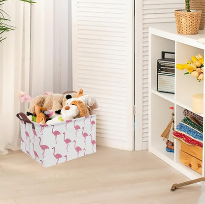 CLOCOR Rectangular Flamingo Storage Basket,Collapsible Cute Pattern Storage Bin,Waterproof Coating Storage Box with Handles,Gift Baskets, Shelf Basket (Flamingo)