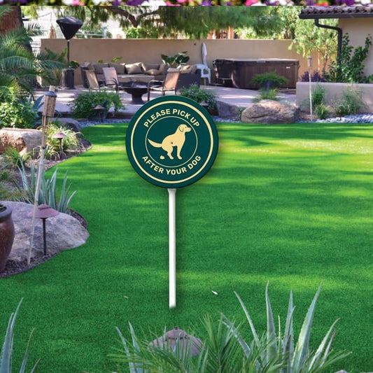Uptell Metal Round Pick Up After Your Dog Pooping Dog Silhouette Yard Sign 9.2x9.2 Inch Classic Outdoor Lawn Decorations, Protect Your Grass & Property,With Stake 12.8"