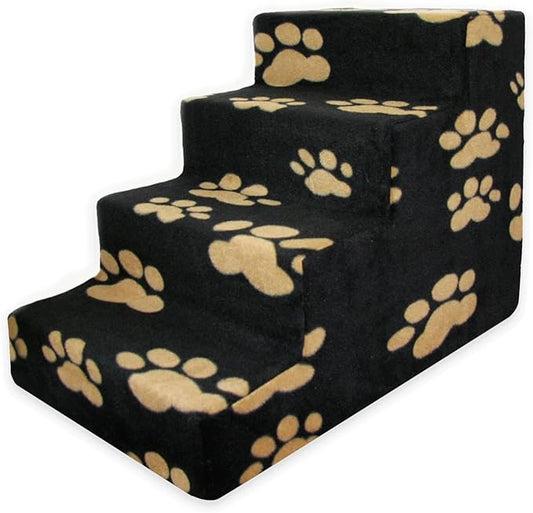 Best Pet Supplies Dog Stairs & Steps - Foam Steps for Small Dogs & Cats, Non-Slip Indoor Balanced Pet Step Support, Dog Ramp, No Assembly, Paw Print on Black, 4-Step (18-inch Height)