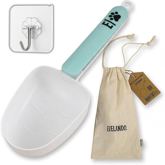 EVELANDO® Dog Food Measuring Cup 1 Cup BPA-Free Tool with Non-Slip Grip Handle & Bag Clip Includes Cotton Storage Bag & Adhesive Hook for Dogs & Cats (Sky-Blue)