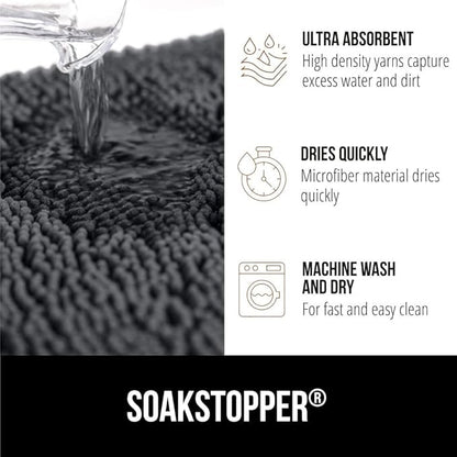 GORILLA GRIP SoakSTOPPER Dog Door Mat, 70x24 Machine Washable Rug Absorbent Doormat Captures Moisture Mud Dirt, Quick Dry Soft Chenille Entryway Rugs Indoor Entrance Mats for Dog Paws, Charcoal