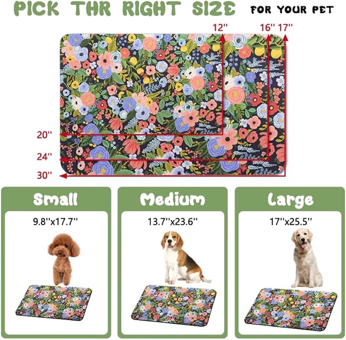 Dog Food Mats for Floors Waterproof, Pet Water Bowl Mats Pet Feeding Absorbent Placemats Flower 16 * 24 inch