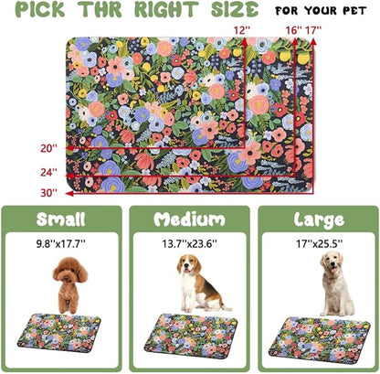 Dog Food Mats for Floors Waterproof, Pet Water Bowl Mats Pet Feeding Absorbent Placemats Flower 16 * 24 inch