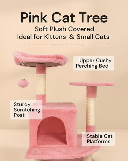 Cat Tree, 68-Inch Cat Tower for Indoor Cats, Plush Multi-Level Cat Condo with 7 Scratching Posts, 2 Perches, 2 Caves, Hammock (Pink)