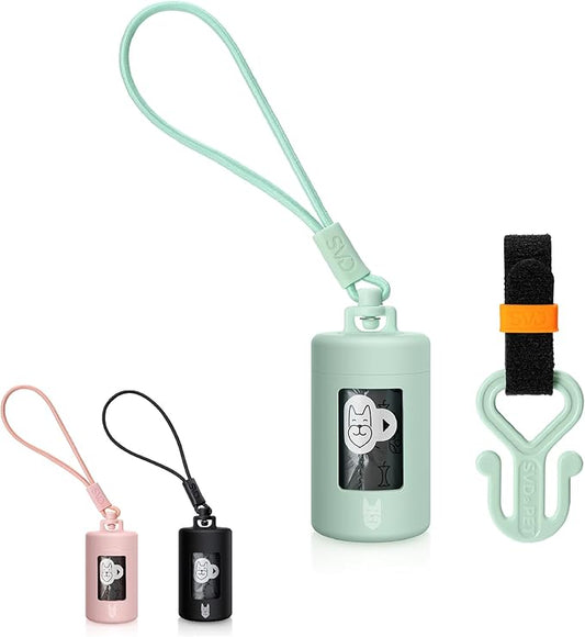 Retractable Dog Waste Bag Dispenser and Bag Holder Kit, Dog Poop Bag Dispenser, Retractable Waste Bag Dispenser, Lightweight Poop Bag Holder, Stretchy Strap Fits Any Dog Leash (Green)