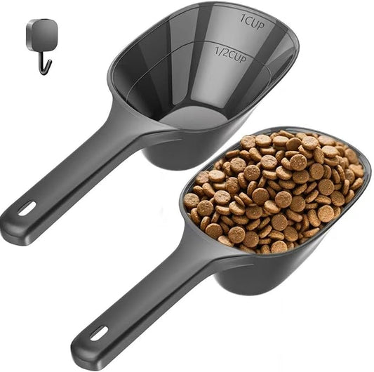 Small Food Scoop 2 PACK,1 Cup Capacity Dog Food Scoop With Measuring Lines For Dog, Puppy and Cat Coffee Bean Scoop, Flour Scoop (Black)