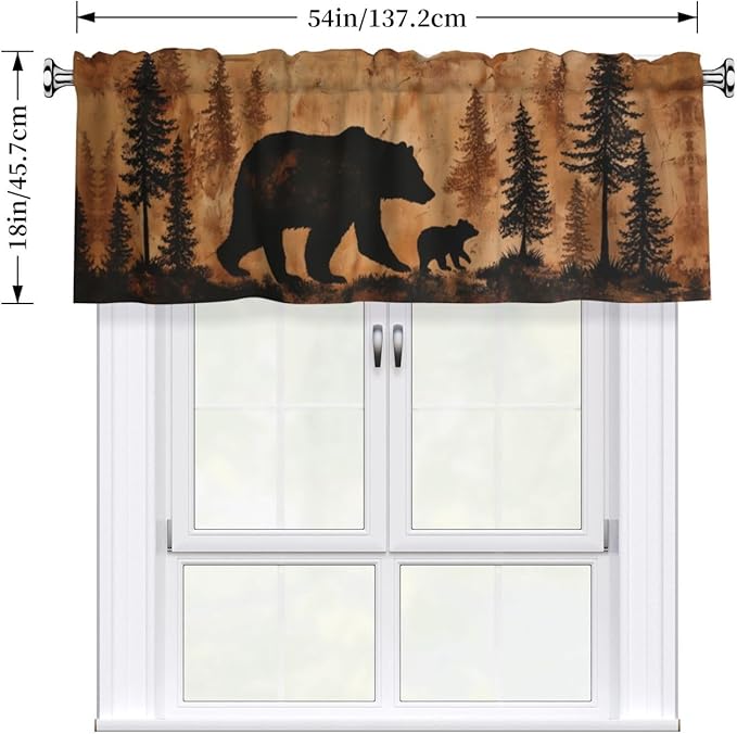 Worltoldb Forest Bear Curtain Valance Short Rod Pocket Window Treatment for Living Room Bedroom Kitchen Bathroom 1 Panel 54" W x 18" L