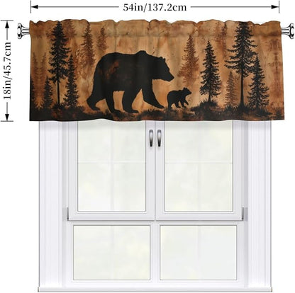 Worltoldb Forest Bear Curtain Valance Short Rod Pocket Window Treatment for Living Room Bedroom Kitchen Bathroom 1 Panel 54" W x 18" L