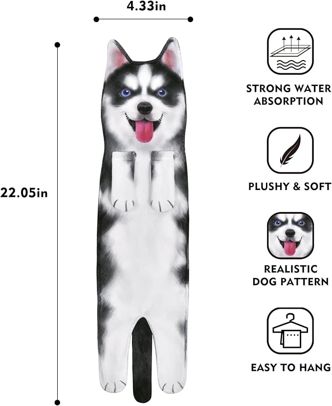 AGRIMONY Funny Husky Dog Puppy Hand Towels for Kitchen Bathroom - Dog Mom Dad Gifts for Women Men- Easter Mothers Fathers Days Valentines Day Housewarming Gifts for Animal Lovers