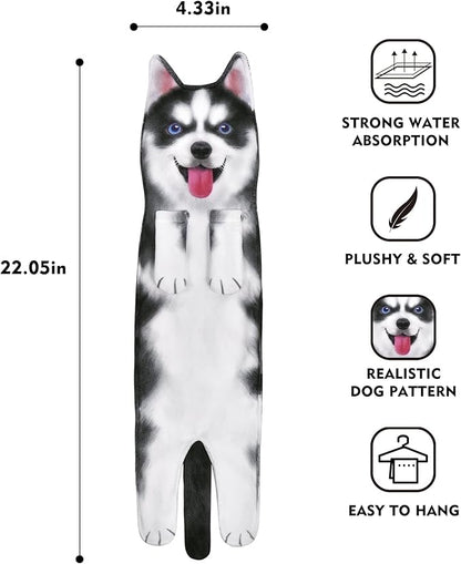 AGRIMONY Funny Husky Dog Puppy Hand Towels for Kitchen Bathroom - Dog Mom Dad Gifts for Women Men- Easter Mothers Fathers Days Valentines Day Housewarming Gifts for Animal Lovers