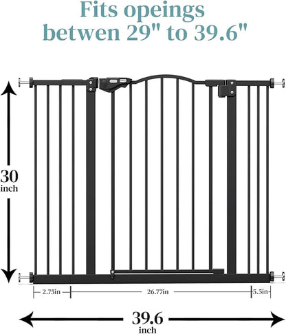 InnoTruth 29-39.6”Baby Gate for Stairs & Doorways,30" Tall Dog Gate for Pets,Dual-Lock Safety and One Hand Opening Design,Pet Gate for Hallways,Outdoors,Wall-Friendly Pressure Mounted, Pure Black