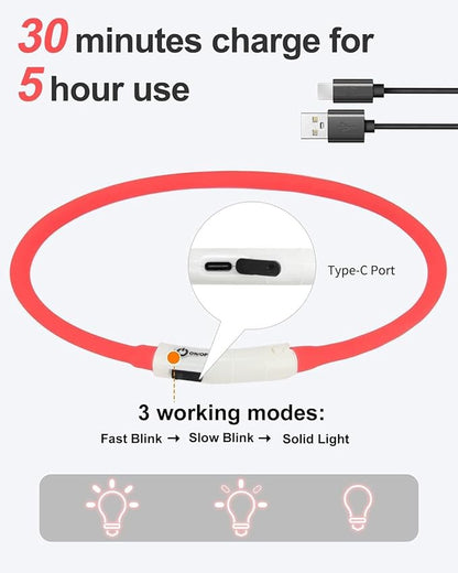 Joytale Light Up Dog Collar, Rechargeable Rainproof LED Collar for Night Walking Safety, Soft Silicone Glow in The Dark, Suitable for Small Medium Large Dogs, Red