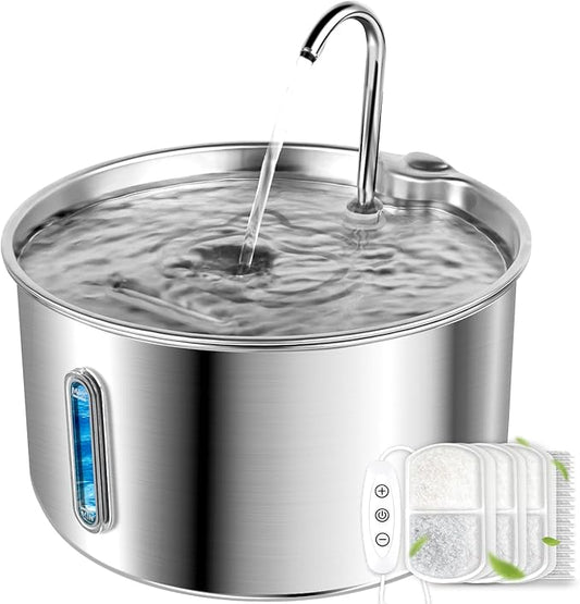 Cat Water Fountain Stainless Steel,135oz/4L,with Adjustable Pump & 3 Flow Modes, Ultra-Quiet Automatic Cat Dog Water Dispenser, Large Capacity Water Fountain for Cats,Dogs,Multiple Pets (20)