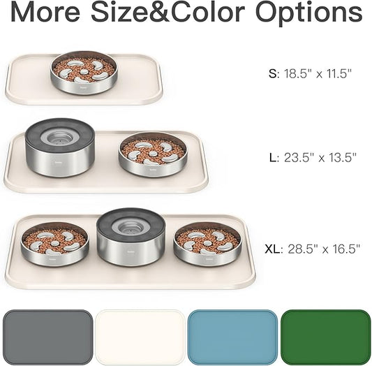Pet Feeding Mat [Warped Resistant Raised Edge], Water-Proof Silicone Placement for Food Water Bowls, Anti-Slip Base Protect Floor, BPA-Free&Dishwasher-Safe [18.5x11.5inch Small, Sand White]