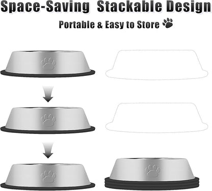 3Pcs Stainless Steel Dog Bowls Set with Dog Paw Pattern- Non-Slip Food and Water Bowl 36 Oz - Dishwasher-Safe, Rust Resistant Metal Pet Bowls for Small/Medium/Large Sized Pets