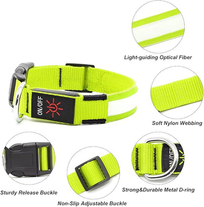 Illumifun LED Dog Collar, USB Rechargeable Light Up Collar, Flashing Pet Safety Light Glow in The Dark (Green, X-Large)