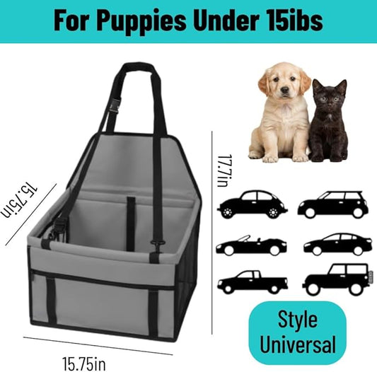 Small Dog Car Seat, Portable Foldable Breathable, Clip-On Safety Leash, Waterproof Oxford Travel Bag, Mesh Window for Pets Up to 15 lbs with 10PCS Pee Pads