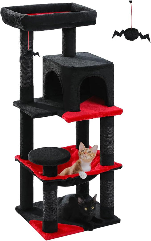 MUTTROS Gothic Cat Tree with Super Large Hammock, 45.7" Black Cat Tower with Coffin Bed, Cat Condo, Sisal Scratching Posts & Top Perch, Multi-Level Goth Cat Tree, Halloween, Black