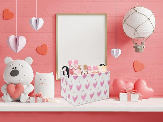 HIYAGON Rectangular Heart Pink Gift Basket Empty Kids Storage Bin Basket Organizer Box Heart Room Decor(Pink loves)