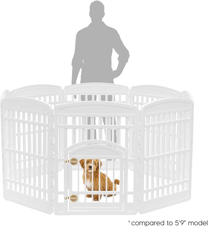 IRIS USA Dog Playpen 34" Tall Dog Playpen Indoor – 8-Panel Puppy Playpen with Door, 63 x 63 x 35, Extra Tall Dog Play Pen Indoors for Large Dogs, Plastic Pet Playpen, Indoor Dog Pen, White