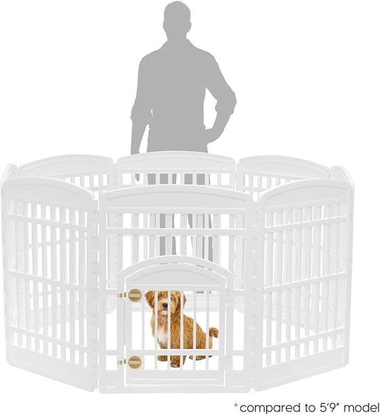 IRIS USA Dog Playpen 34" Tall Dog Playpen Indoor – 8-Panel Puppy Playpen with Door, 63 x 63 x 35, Extra Tall Dog Play Pen Indoors for Large Dogs, Plastic Pet Playpen, Indoor Dog Pen, White