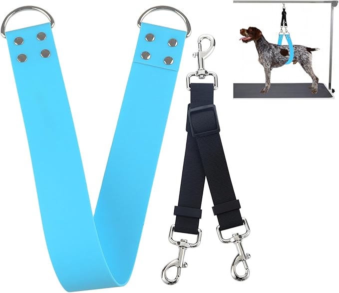 Pet Dog Grooming Belly Straps - 2 Inch Pet Dog Grooming Loops Sky Blue Groomer Belly Support Band Wide Waterproof Strong PVC Belly Loop Grooming Restraint for Pets Bathing Grooming (Sky Blue-Short)