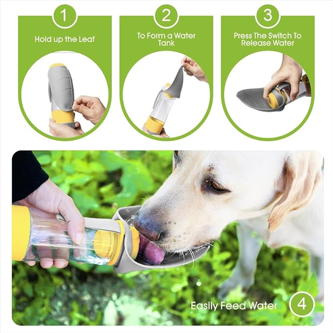 SUPERDESIGN Grey Dog Water Bottle Portable with Food Container, Dog Travel Water Bottle Easy-to-Use, Leak-Proof Design Pet Water Bottle Ideal for Travel,Hiking and Dog Walking Accessories