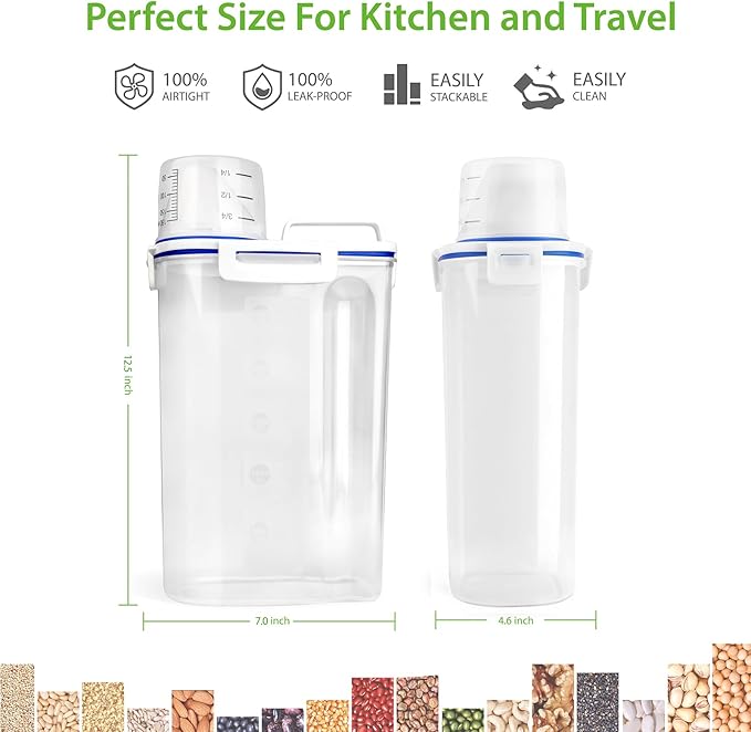 Rice Storage Container, 3 to 5Lbs Dry Food Airtight Container, Pet Dog Cat Food Canister, BPA Free Clear Plastic Kitchen and Pantry Organization Bin for Oatmeal, Grain, Cereal, Pasta, Flour
