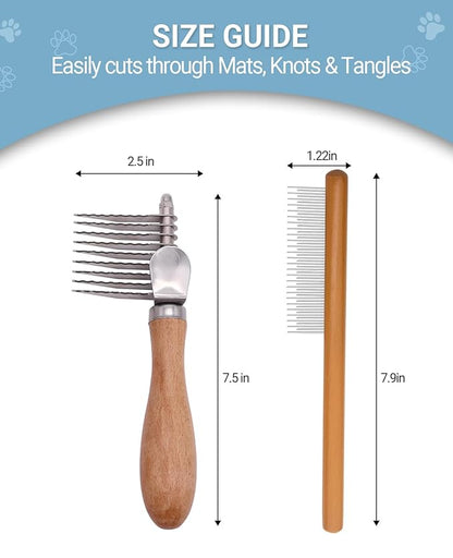 Dematting Comb for Dogs, Dematting Tool for Dogs & Cats - Serrated Matted Hair Removal Brush - Easily Remove Knots, Mats and Tangles - Designed for Wavy & Curly Coats