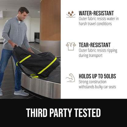 GORILLA GRIP Tear and Water Resistant Padded Car Seat Travel Bag for Airplane and Airport, Universal Fit Baby Carseat Bags, Holds Up to 50lbs, Handle & Shoulder Straps, Air Gate Check Carrier, Yellow