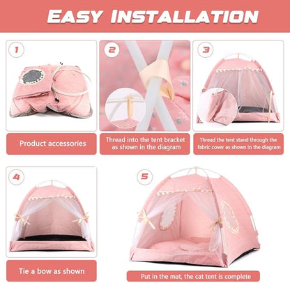 pawstrip Dog Tent Indoor Cat House Pink Puppy Bed Portable Pet Teepe Princess Dog Camping Tent Outdoor Kitten Houses Cute Bunny Nest Girl Kitty Cave (S, Light Pink)