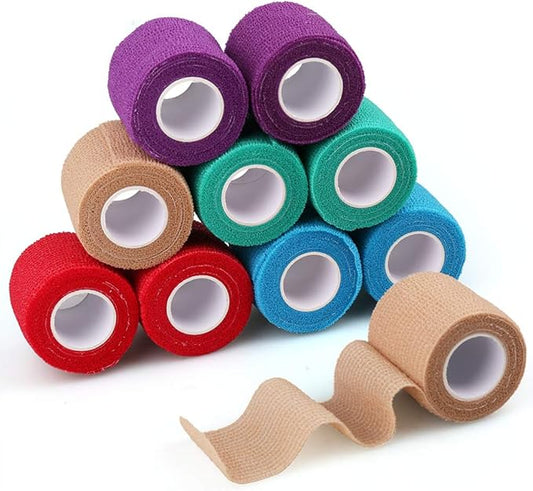 Lotfancy 10 Rolls Self Adhesive Vet Wrap, 2 Inch Cohesive Bandage Wrap for Wound Care, Elastic Pet Tape for Dogs, Cats, Horses, Breathable Medical First Aid Tape for Paw, Leg, Foot, Assorted Colors