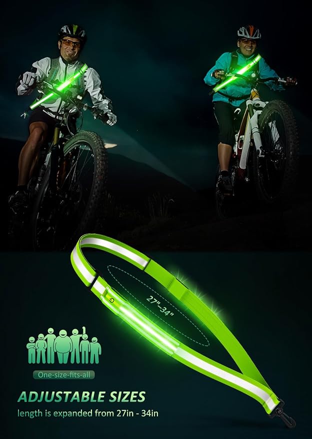 LED Reflective Belt Sash Walking Gear,Safety Lights for Walkers at Night,High Visibility Safety Rechargeable Reflective Running Gear for Men Women Kids Night Dog Walking Gear